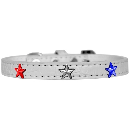 Red, White and Blue Star Widget Croc Dog Collar White Size 10