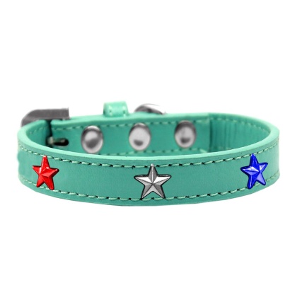Red, White and Blue Stars Widget Dog Collar Aqua Size 10