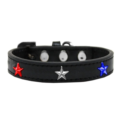 Red, White and Blue Stars Widget Dog Collar Black Size 10