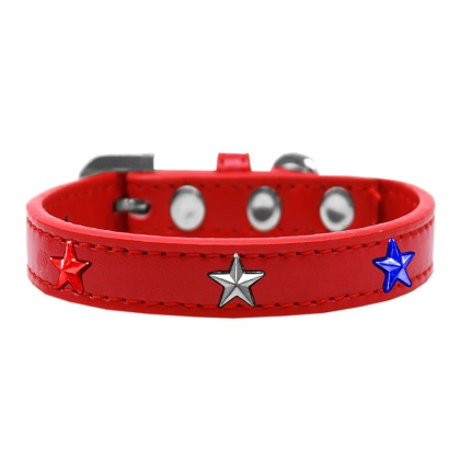 Red, White and Blue Stars Widget Dog Collar Red Size 10