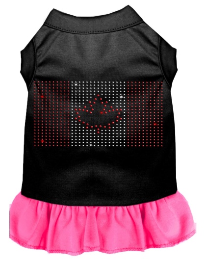 Rhinestone Canadian Flag Dress Black with Bright Pink Lg