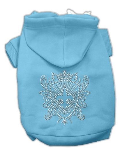 Rhinestone Fleur De Lis Shield Hoodies Baby Blue L