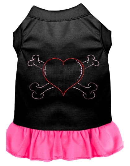 Rhinestone Heart and crossbones Dress Black with Bright Pink Lg