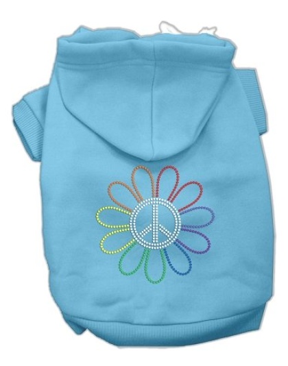 Rhinestone Rainbow Flower Peace Sign Hoodie Baby Blue L