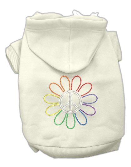 Rhinestone Rainbow Flower Peace Sign Hoodie Cream L