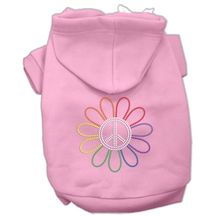 Rhinestone Rainbow Flower Peace Sign Hoodie Pink L