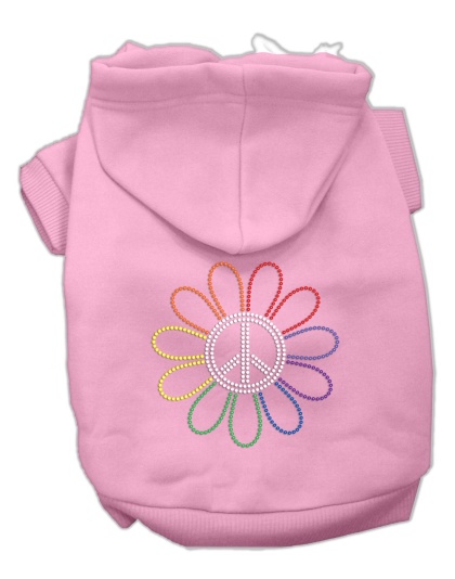 Rhinestone Rainbow Flower Peace Sign Hoodie Pink L