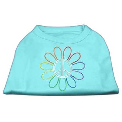 Rhinestone Rainbow Flower Peace Sign Shirts Aqua L