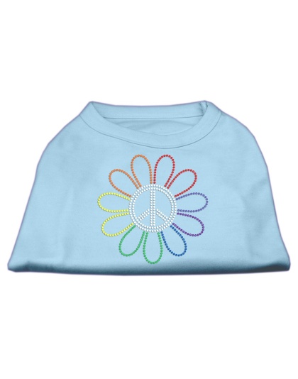 Rhinestone Rainbow Flower Peace Sign Shirts Baby Blue L