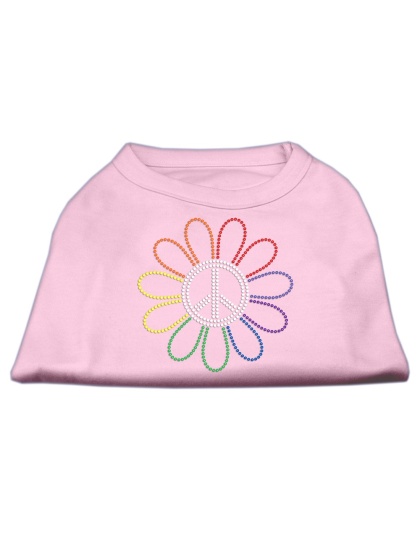 Rhinestone Rainbow Flower Peace Sign Shirts Light Pink L