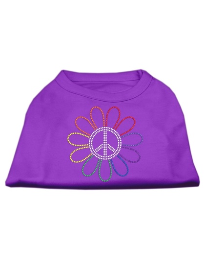 Rhinestone Rainbow Flower Peace Sign Shirts Purple L