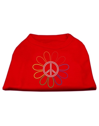 Rhinestone Rainbow Flower Peace Sign Shirts Red L