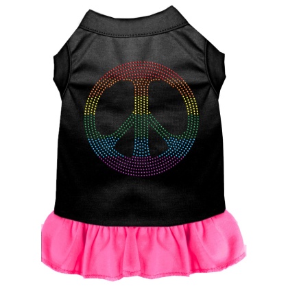 Rhinestone Rainbow Peace Dress Black with Bright Pink Lg