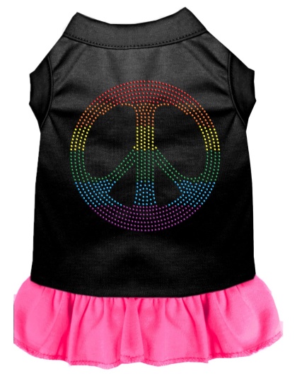 Rhinestone Rainbow Peace Dress Black with Bright Pink Lg