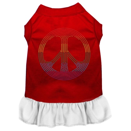 Rhinestone Rainbow Peace Dress Red with White Lg