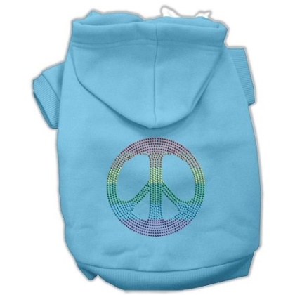 Rhinestone Rainbow Peace Sign Hoodies Baby Blue L