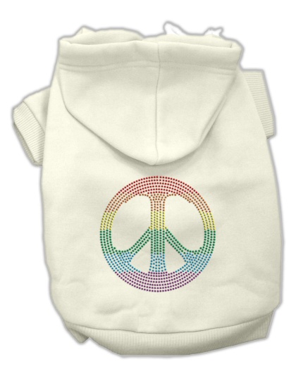 Rhinestone Rainbow Peace Sign Hoodies Cream L