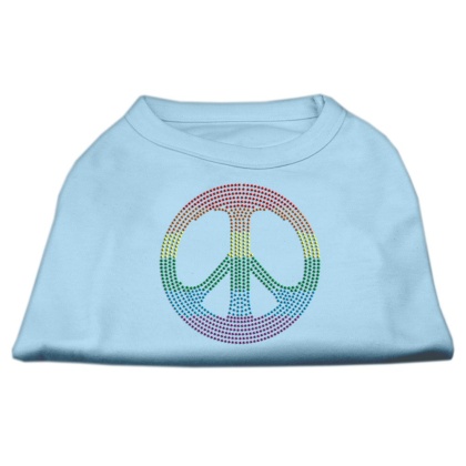 Rhinestone Rainbow Peace Sign Shirts Baby Blue L