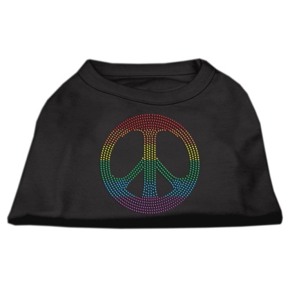 Rhinestone Rainbow Peace Sign Shirts Black L