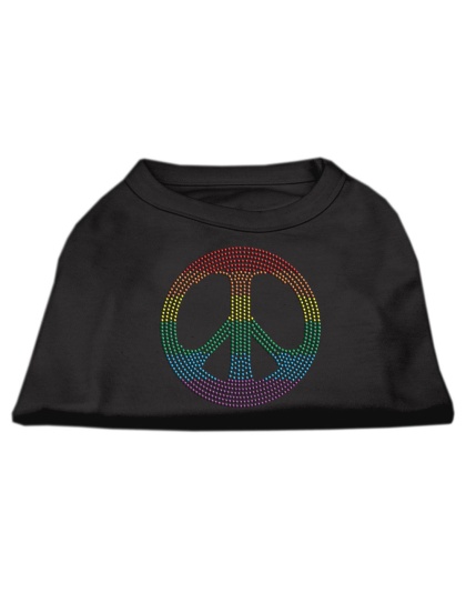 Rhinestone Rainbow Peace Sign Shirts Black L