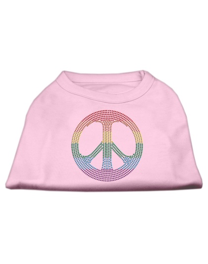 Rhinestone Rainbow Peace Sign Shirts Light Pink L