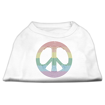 Rhinestone Rainbow Peace Sign Shirts White L