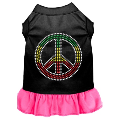 Rhinestone Rasta Peace Dress Black with Bright Pink Lg