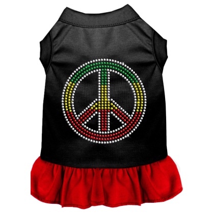 Rhinestone Rasta Peace Dress Black with Red Lg