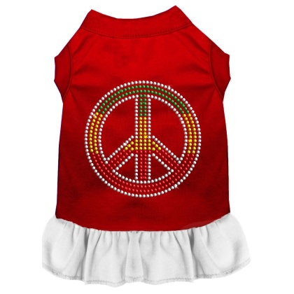 Rhinestone Rasta Peace Dress Red with White Lg