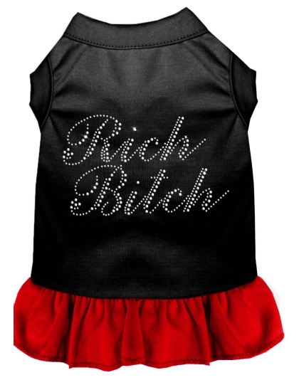 Rhinestone Rich Bitch Dress Black with Red Lg