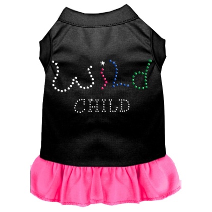 Rhinestone Wild Child Dress Black with Bright Pink Lg