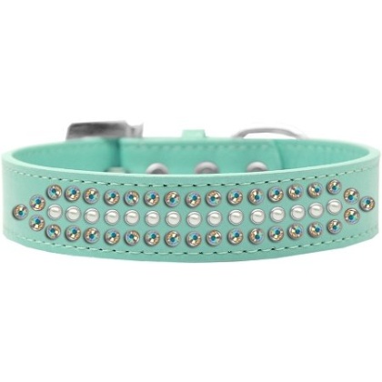 Ritz Pearl and AB Crystal Dog Collar Aqua Size 12