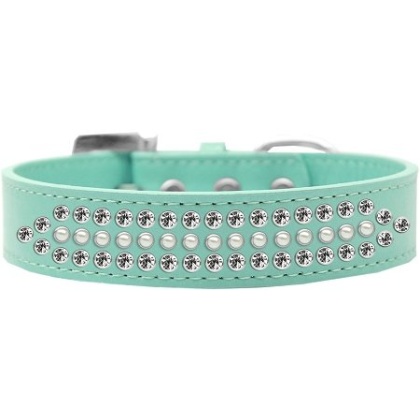 Ritz Pearl and Clear Crystal Dog Collar Aqua Size 12