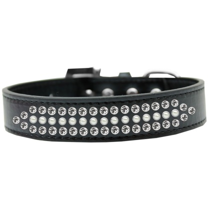 Ritz Pearl and Clear Crystal Dog Collar Black Size 12