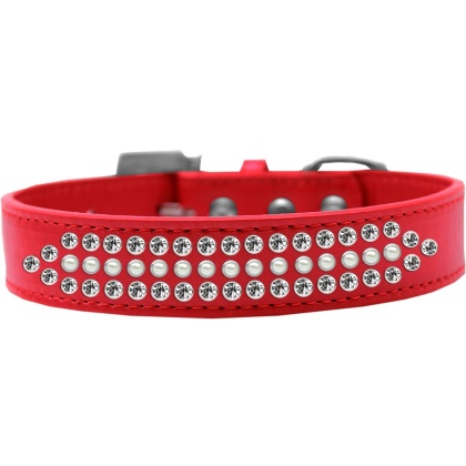 Ritz Pearl and Clear Crystal Dog Collar Red Size 12
