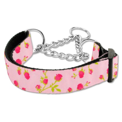 Roses Nylon Ribbon Collar Martingale Large Light Pink