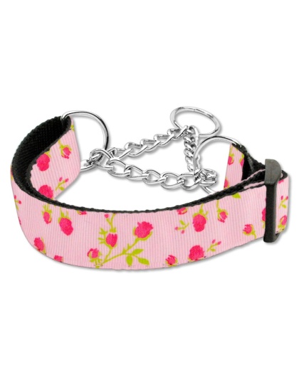 Roses Nylon Ribbon Collar Martingale Large Light Pink