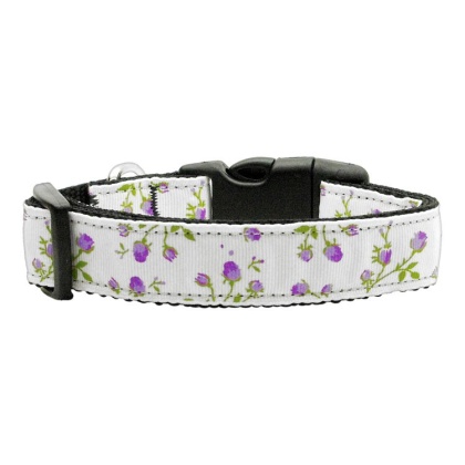 Roses Nylon Ribbon Collar Purple Large