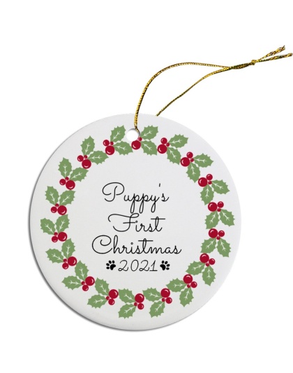 Round Christmas Ornament Puppy's First Christmas