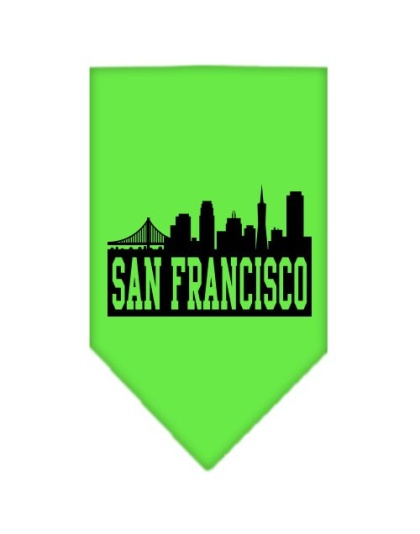 San Francisco Skyline Screen Print Bandana Lime Green Large