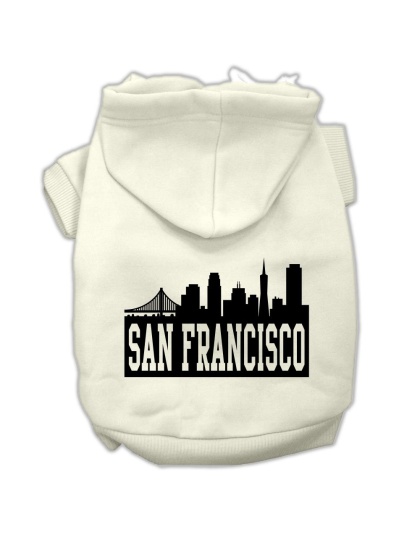 San Francisco Skyline Screen Print Pet Hoodies Cream Size Lg