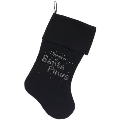 Santa Paws Rhinestone 18 Inch Velvet Christmas Stocking Black