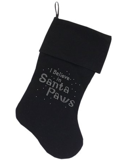 Santa Paws Rhinestone 18 Inch Velvet Christmas Stocking Black