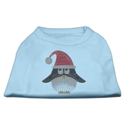 Santa Penguin Rhinestone Dog Shirt Baby Blue Lg