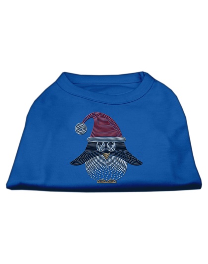 Santa Penguin Rhinestone Dog Shirt Blue Lg