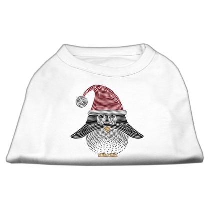 Santa Penguin Rhinestone Dog Shirt White Lg