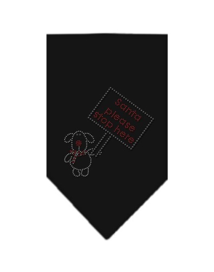 Santa Please Stop here Rhinestone Bandana Black Large