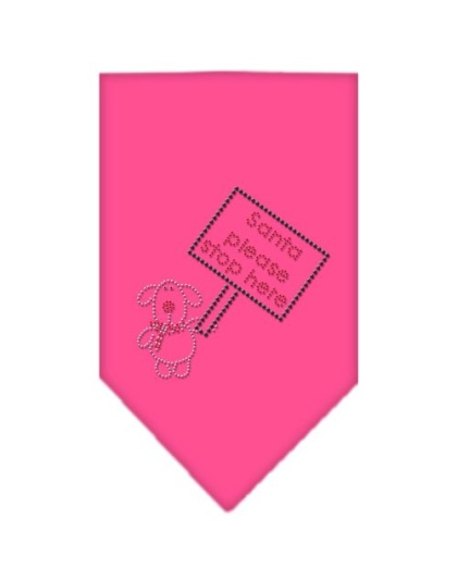 Santa Please Stop here Rhinestone Bandana Bright Pink Large