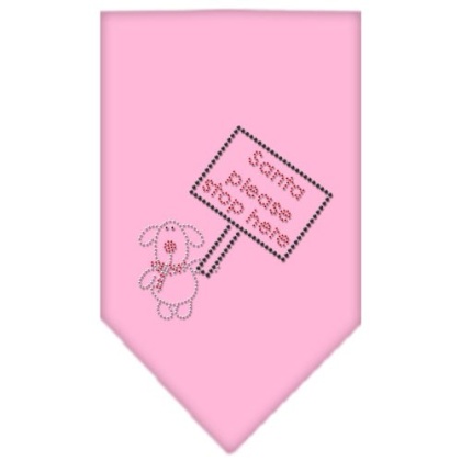 Santa Please Stop here Rhinestone Bandana Light Pink Large