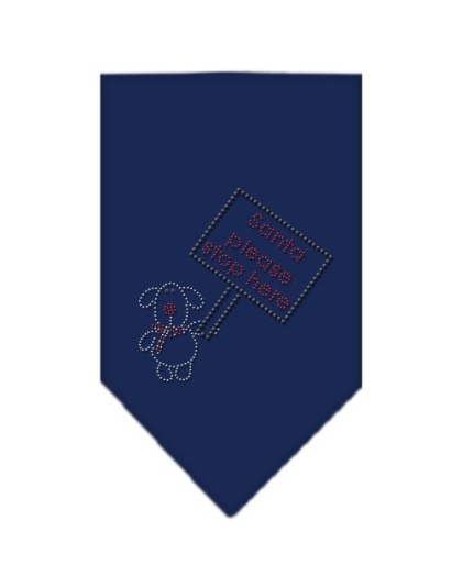 Santa Please Stop here Rhinestone Bandana Navy Blue large